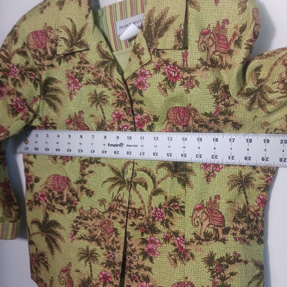 Sharon Young, SZ 12, 3 PC Suit, Skirt, Top & Jacket, Elephant & Palm Tree Print - Picture 13 of 16